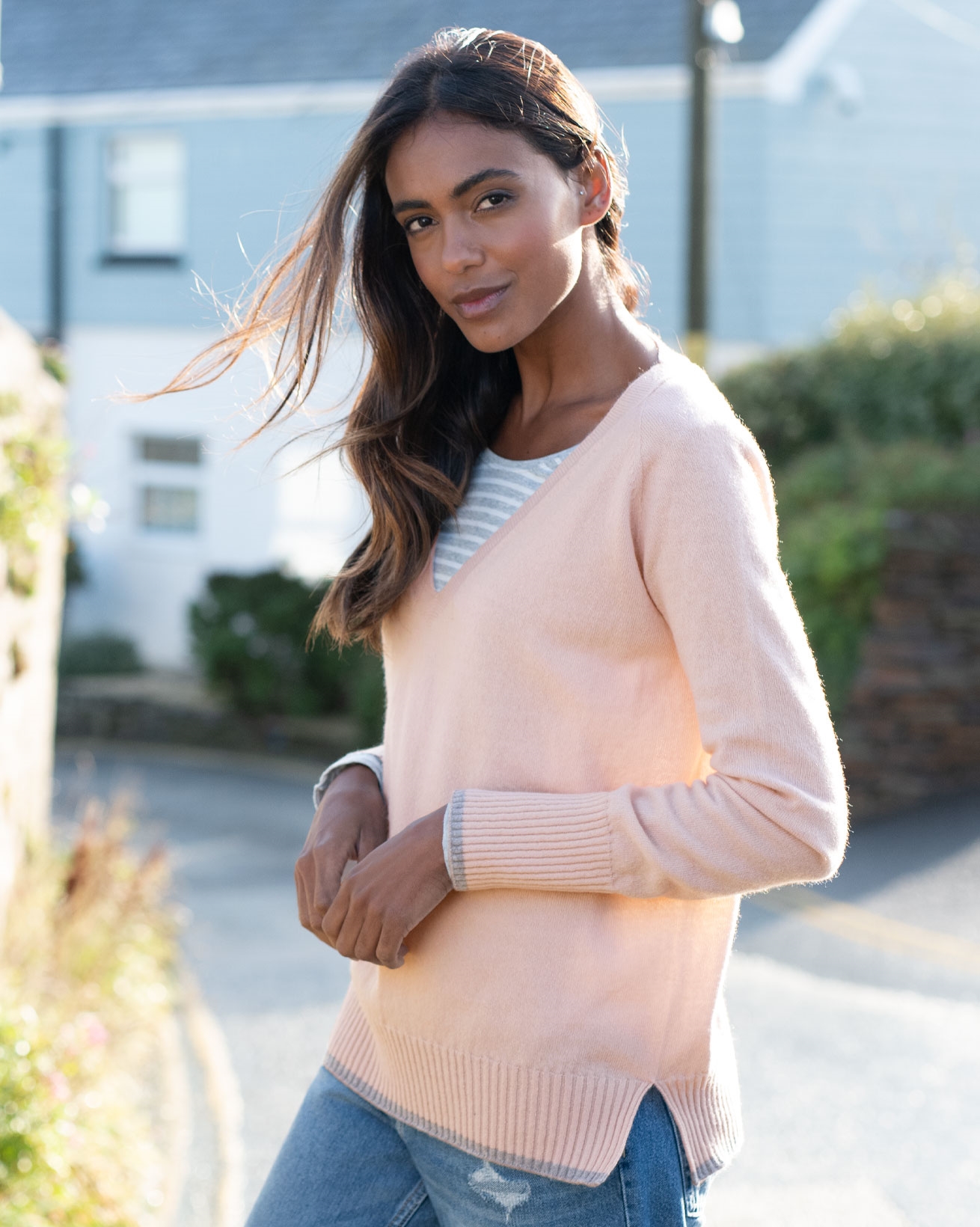 deep v neck sweater