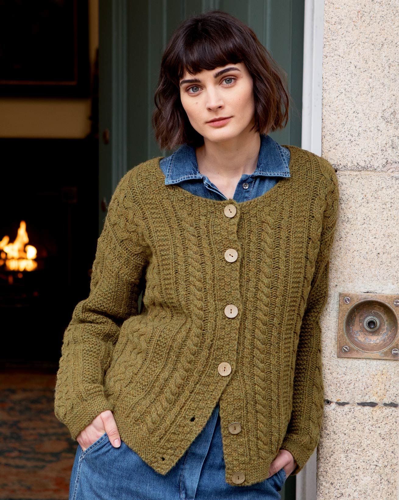 Strickjacke Mit Zopfmuster