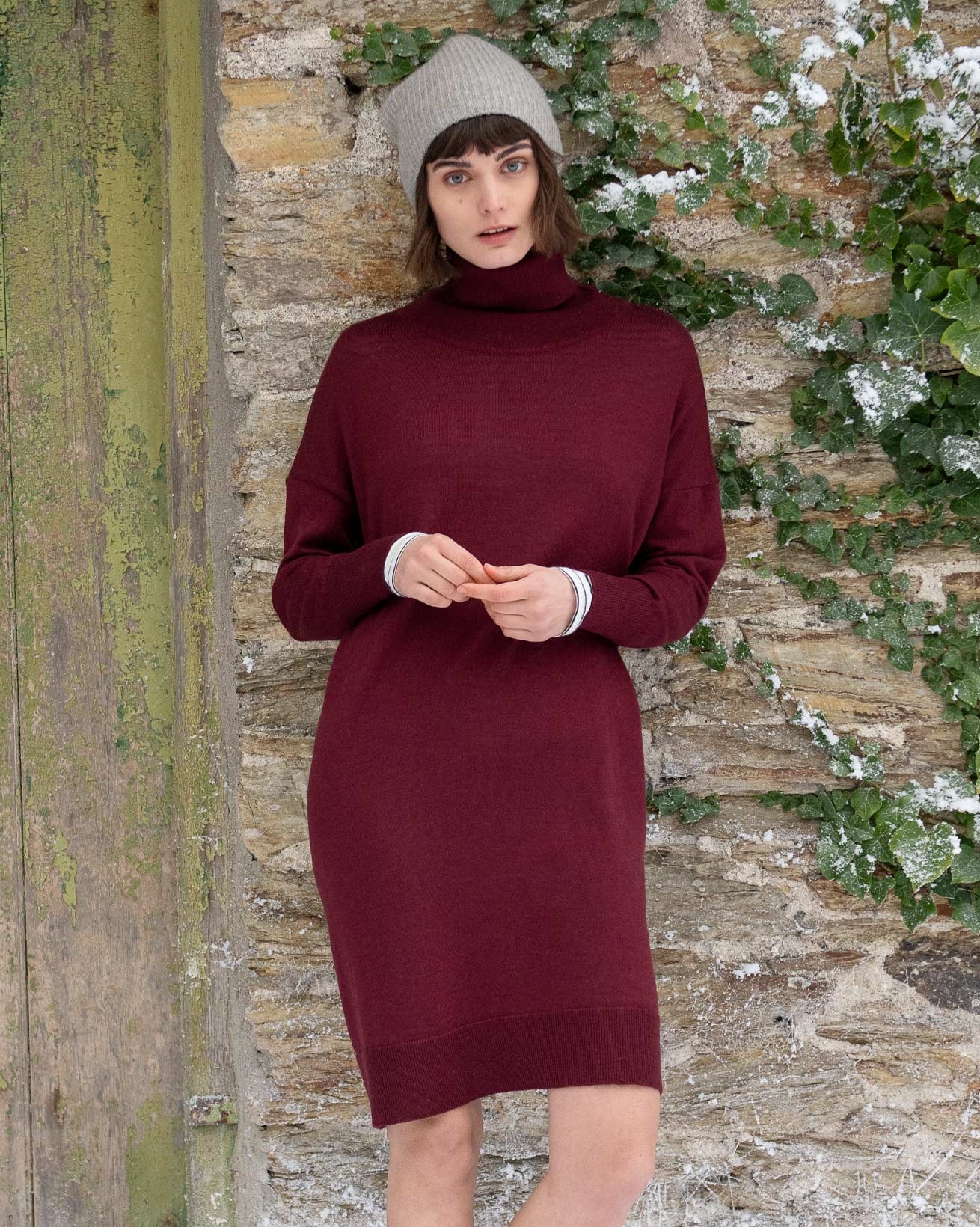 roll neck wool dress