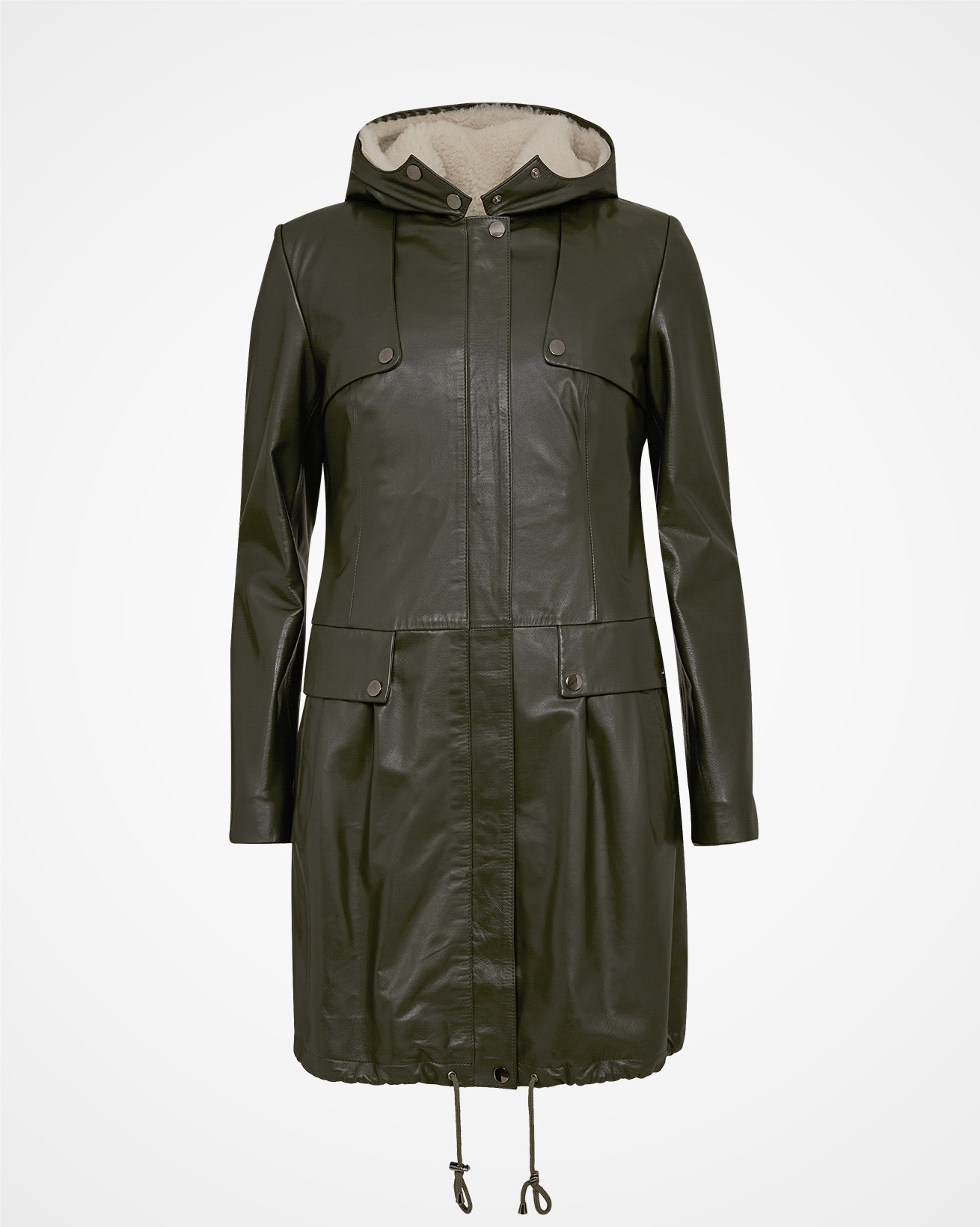 Leather Parka With Removable Liner / Olive / 12