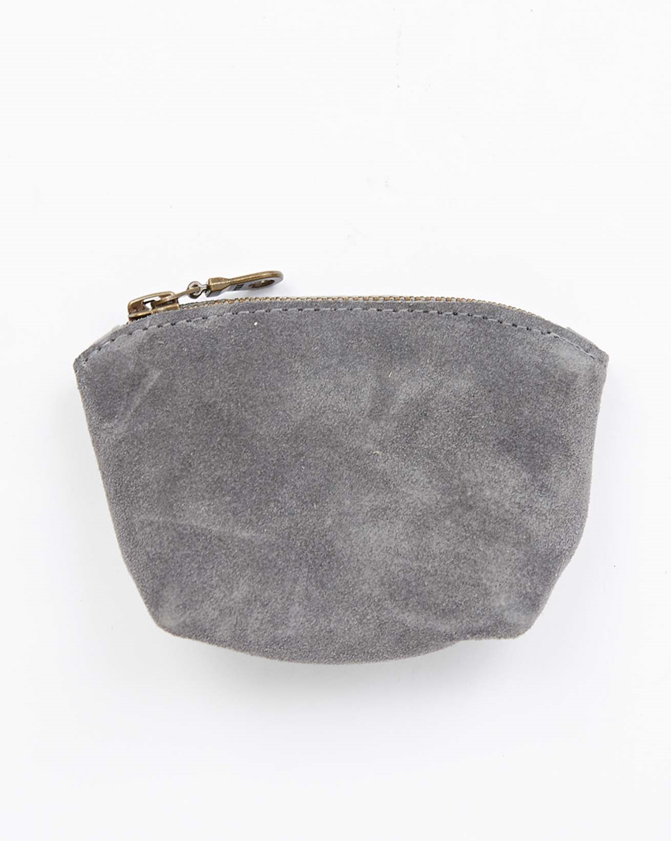 Leather & Suede Purse / Grey / Large 