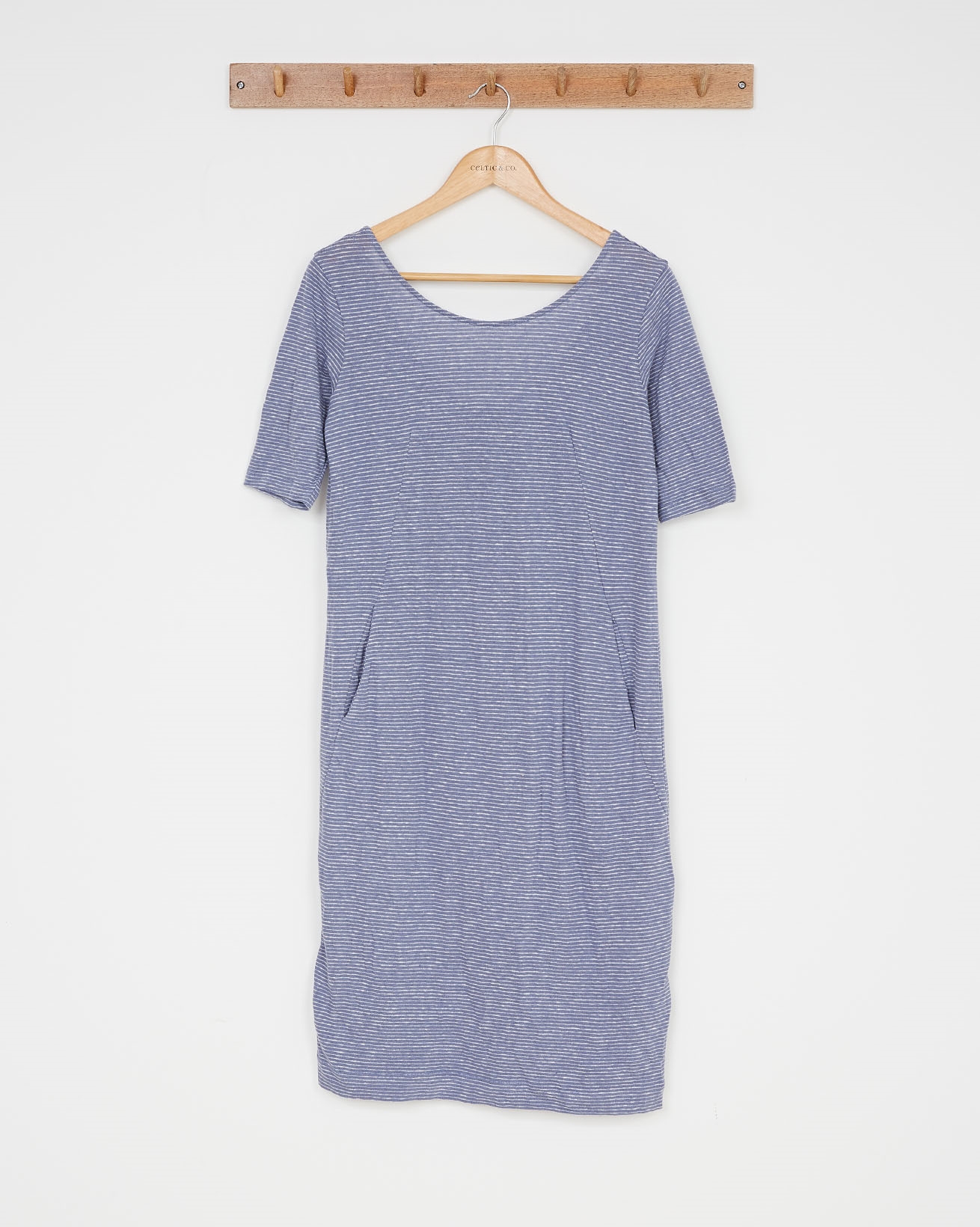 Linen Cotton Knee Length Dress / Blue Cornflower Stripe  /10