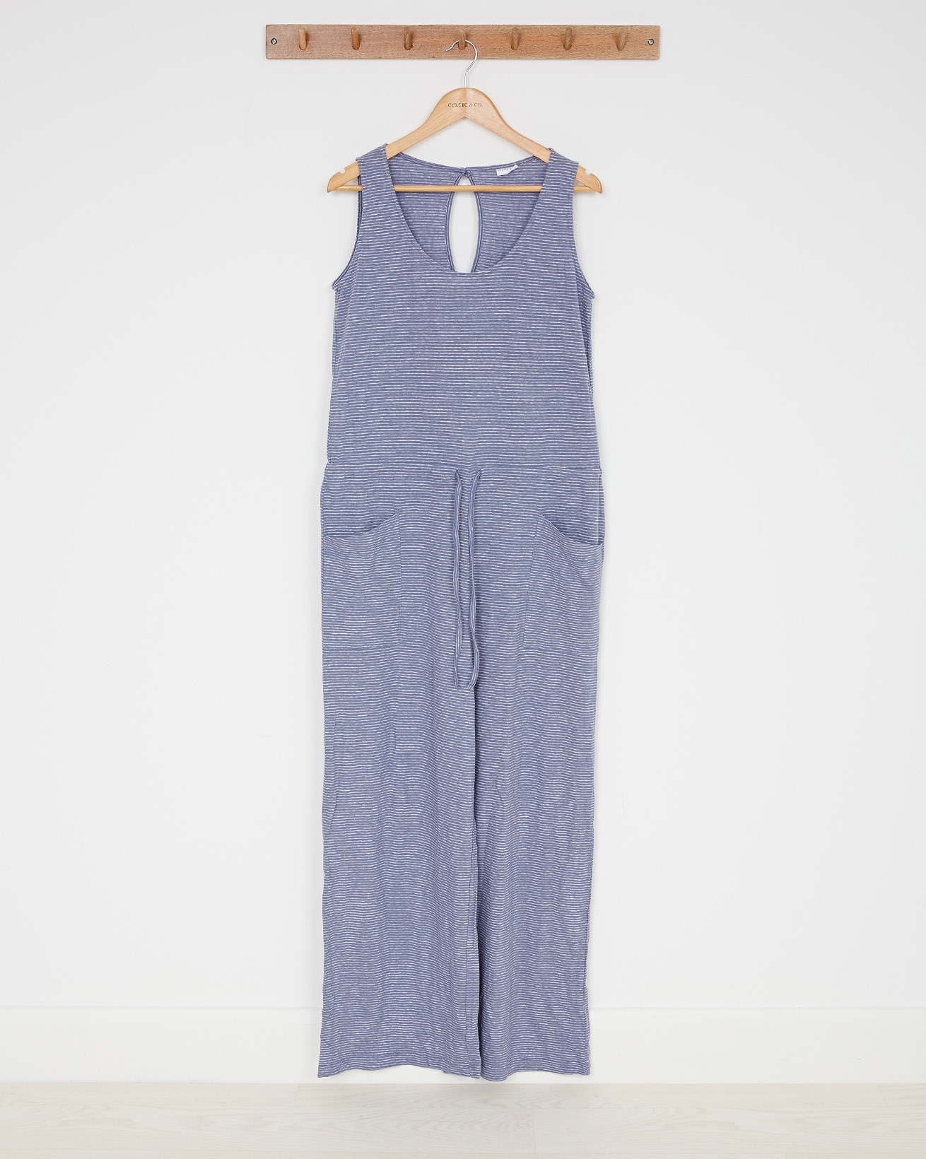 Linen Cotton Sleeveless Jumpsuit / Blue Cornflower Stripe / 10
