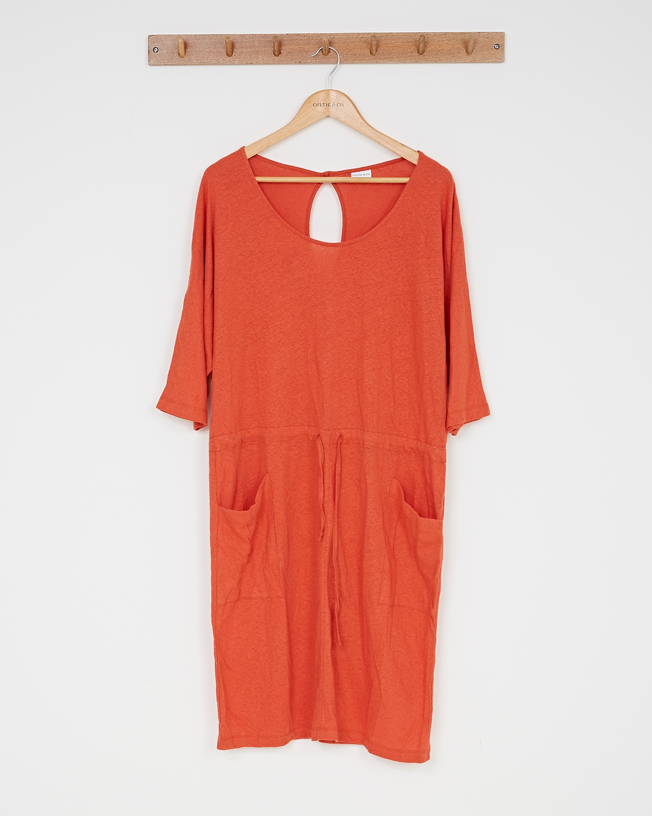 Linen Cotton Batwing Dress / Burnt Orange / 18