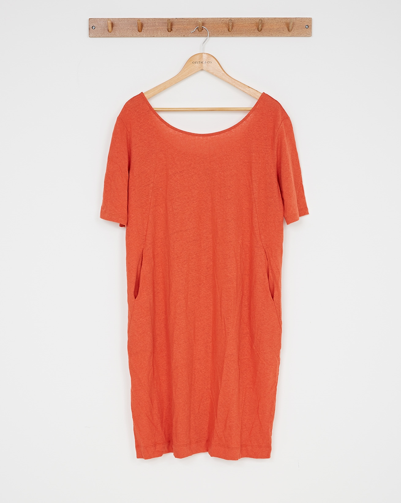 Linen Cotton Knee Length Dress / Burnt Orange /14