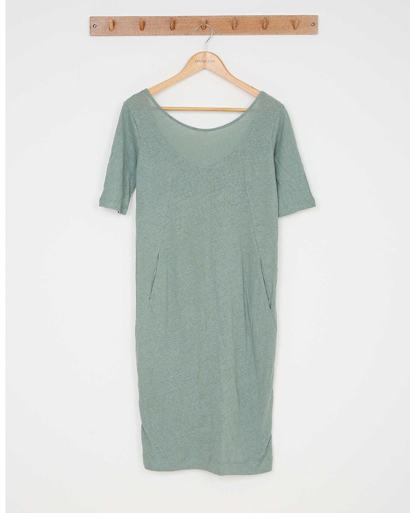 Linen Cotton Knee Length Dress / Sage / 10