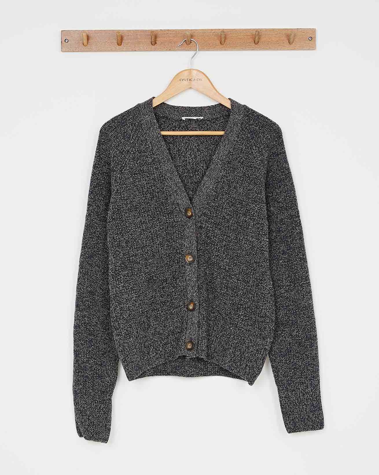 Lambswool Cotton Ribbed Cardigan / Navy / S