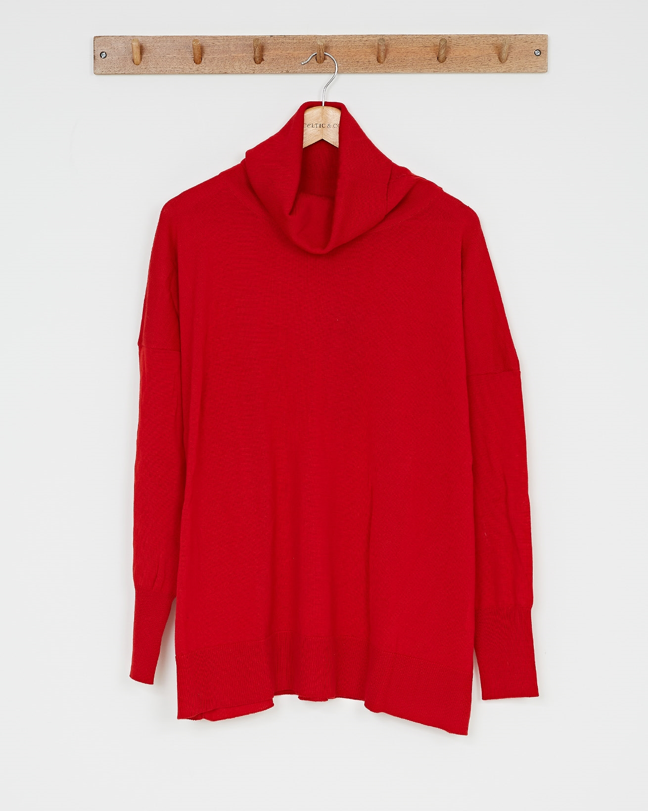 Slouchy Fine Knit Roll Neck Jumper / S / Pillarbox Red