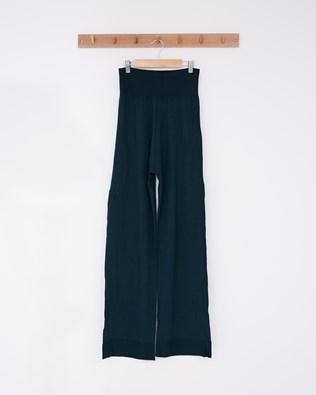 Merino Wide Leg Trousers / Forest Green / S