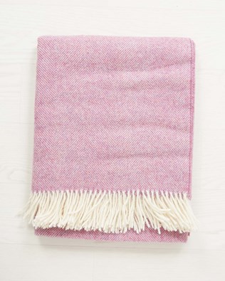 Shetland Wool Throw / Pink Herrinbone / One Size